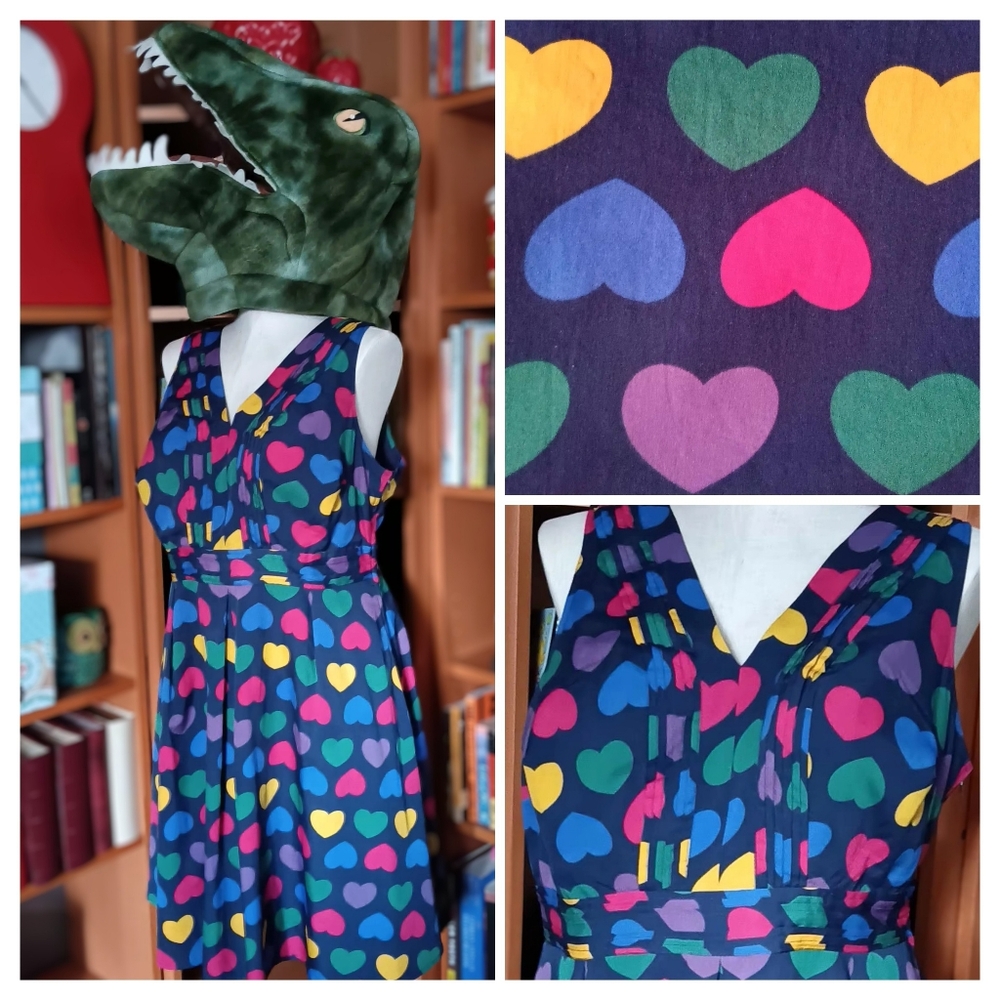 Modcloth "Surely Sweet" Rainbow Heart Print Sleeveless A-line Dress